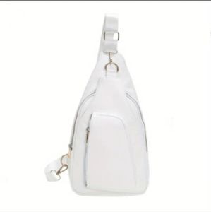 WHITE Fashionable PU Multifunctional Chest Bag Three Layers Shoulder Bag